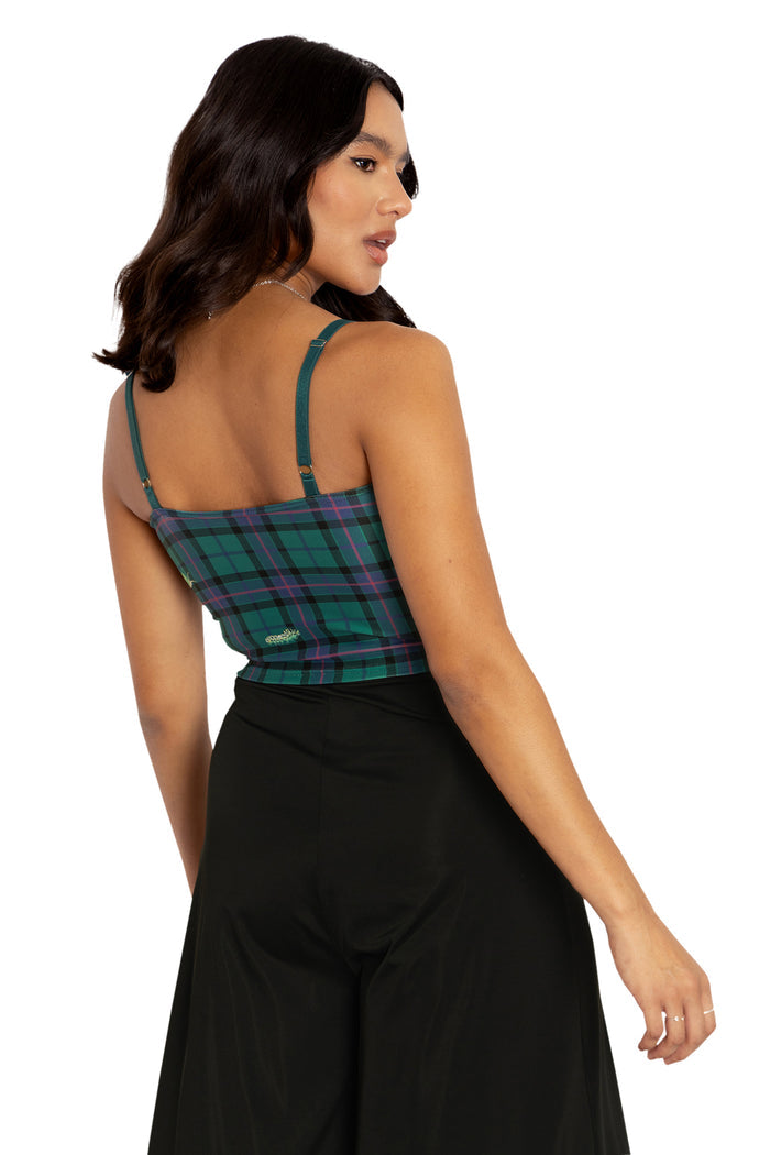 BlackMilk Clothing - Tartan Forest Bugs Straight Neck Crop