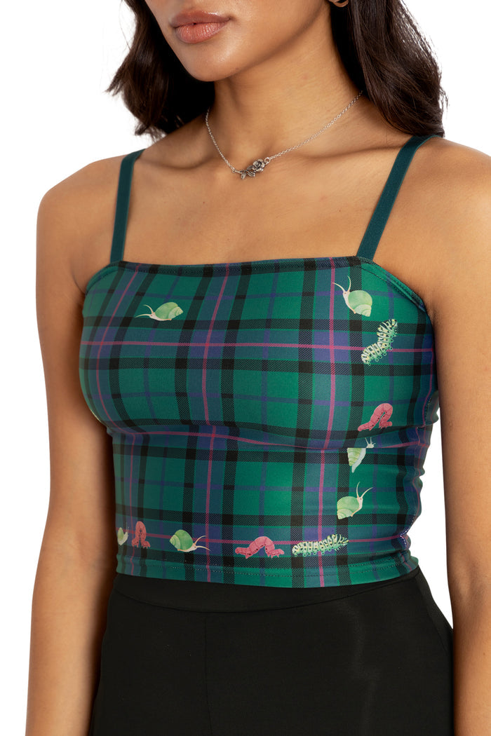 BlackMilk Clothing - Tartan Forest Bugs Straight Neck Crop
