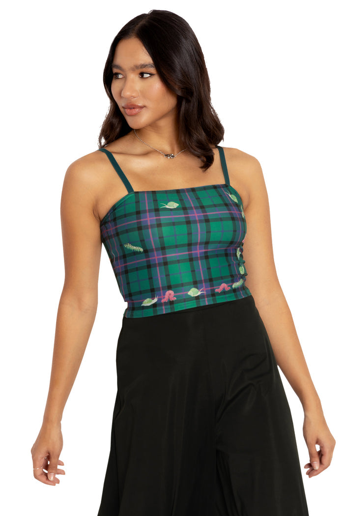 BlackMilk Clothing - Tartan Forest Bugs Straight Neck Crop