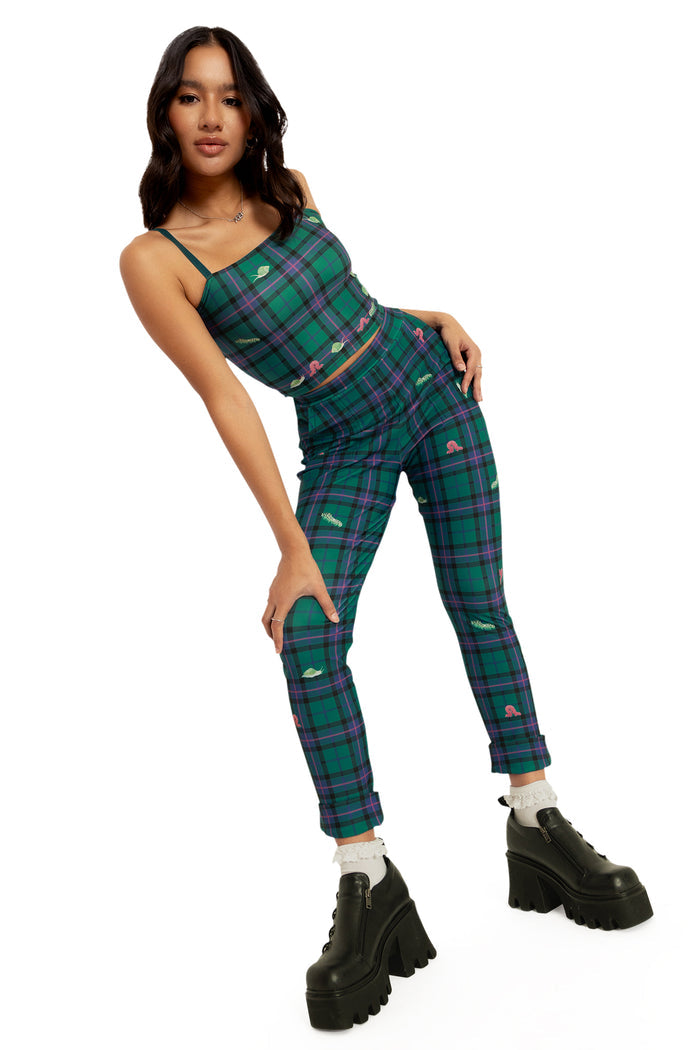 BlackMilk Clothing - Tartan Forest Bugs Straight Neck Crop