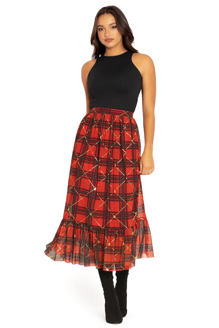 BlackMilk Clothing - Tartan Gift Wrap Frill Midaxi Skirt