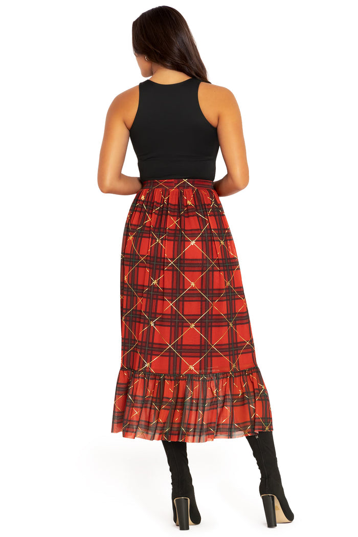 BlackMilk Clothing - Tartan Gift Wrap Frill Midaxi Skirt