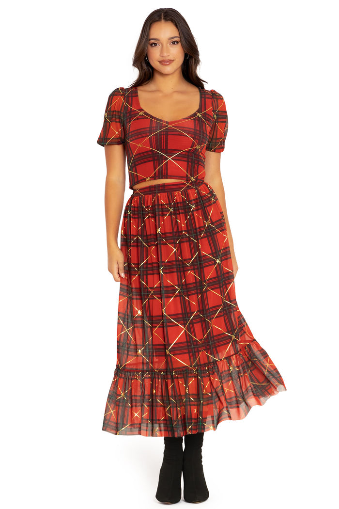 BlackMilk Clothing - Tartan Gift Wrap Frill Midaxi Skirt