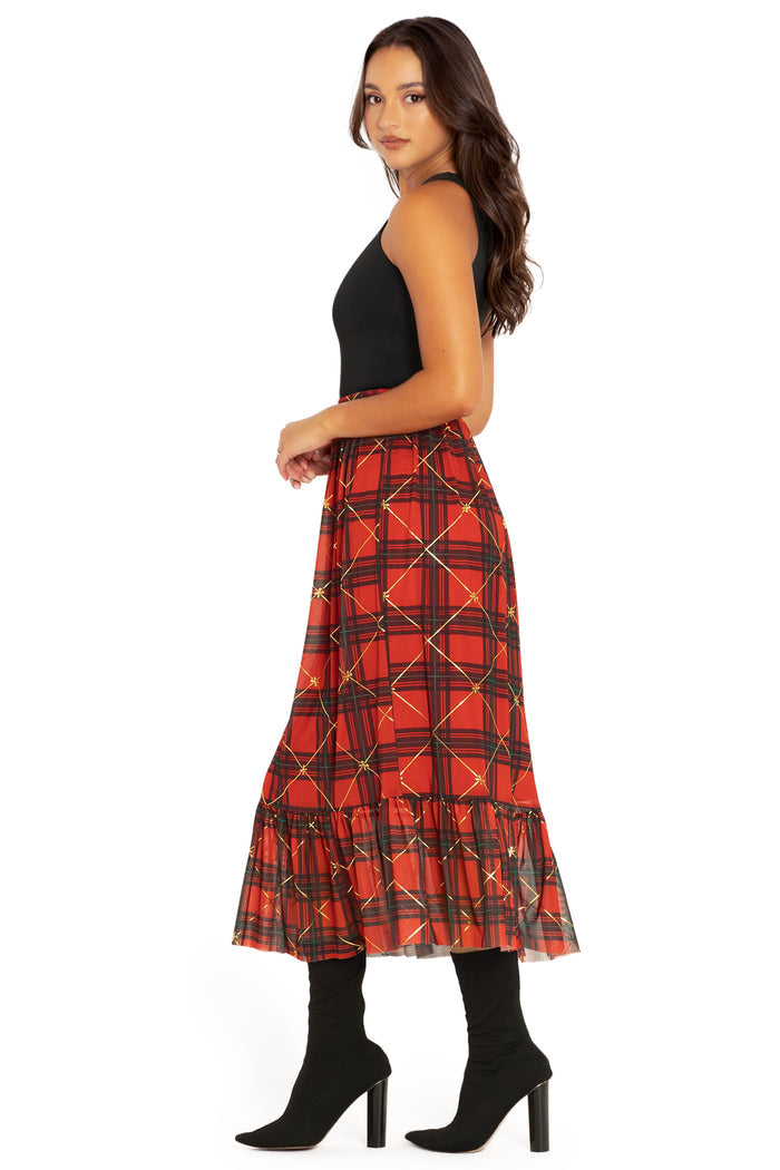 BlackMilk Clothing - Tartan Gift Wrap Frill Midaxi Skirt