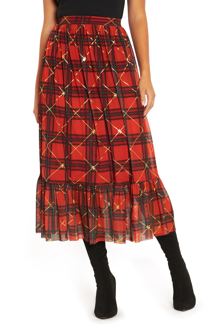 BlackMilk Clothing - Tartan Gift Wrap Frill Midaxi Skirt