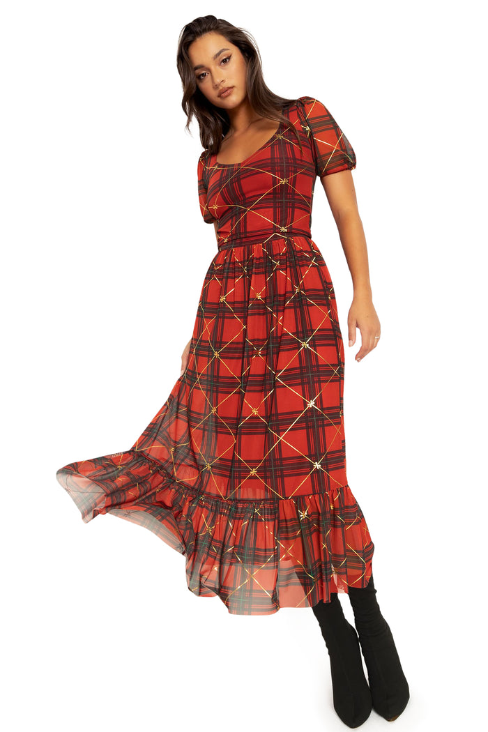 BlackMilk Clothing - Tartan Gift Wrap Frill Midaxi Skirt