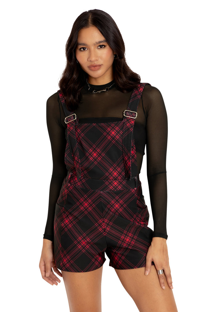 BlackMilk Clothing - Tartan Punk Red Play Overalls