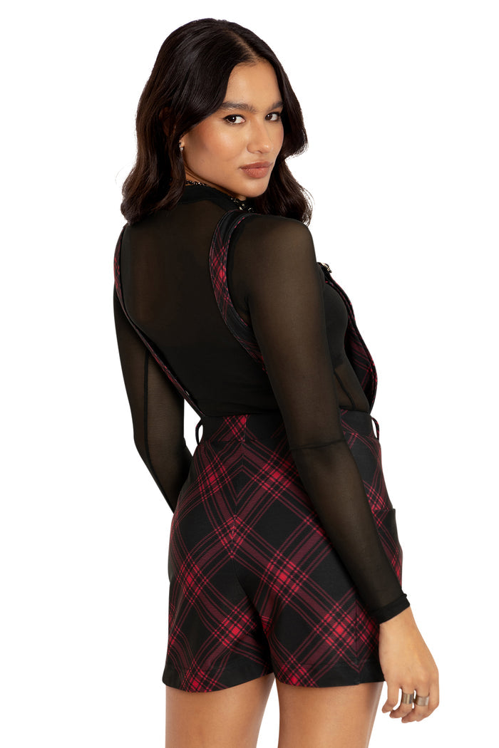 BlackMilk Clothing - Tartan Punk Red Play Overalls