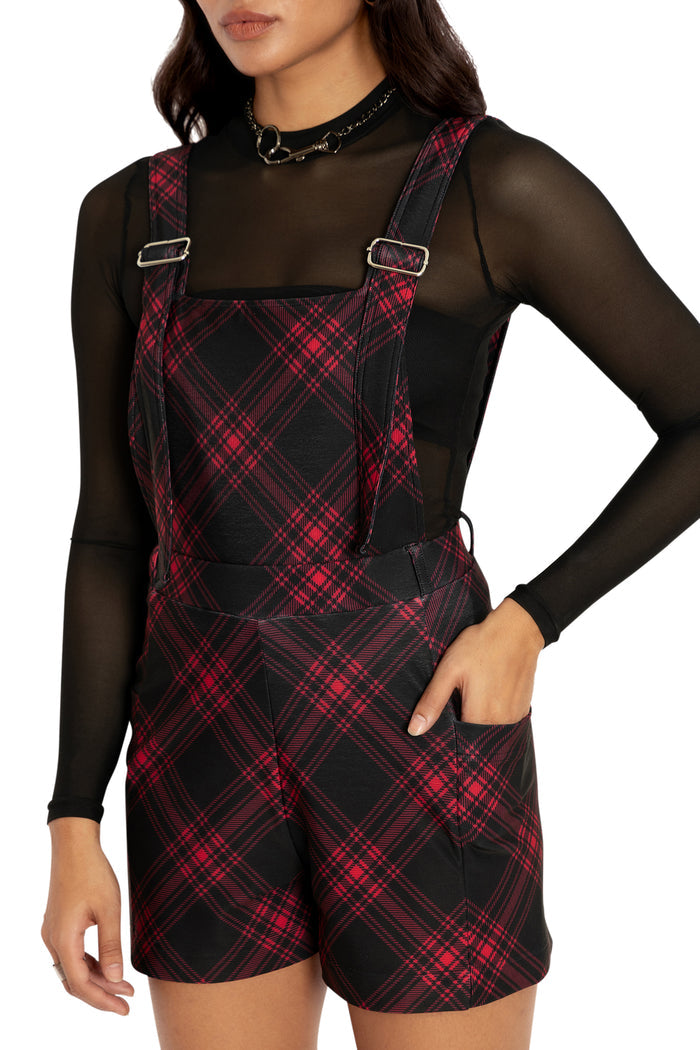 BlackMilk Clothing - Tartan Punk Red Play Overalls