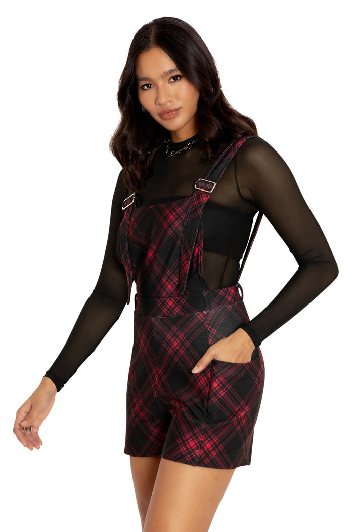 BlackMilk Clothing - Tartan Punk Red Play Overalls