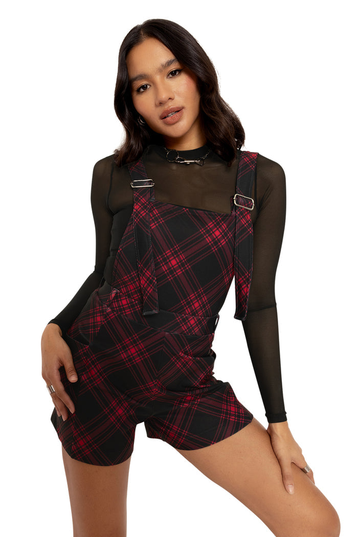 BlackMilk Clothing - Tartan Punk Red Play Overalls