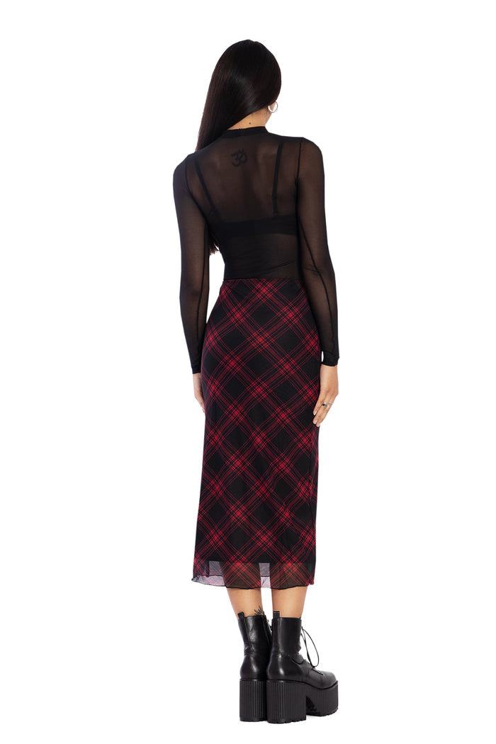 BlackMilk Clothing - Tartan Punk Red Sheer Midaxi Tube Skirt