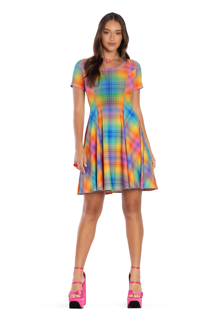 Tartan Rainbow Scoop Longline Evil Tee Dress