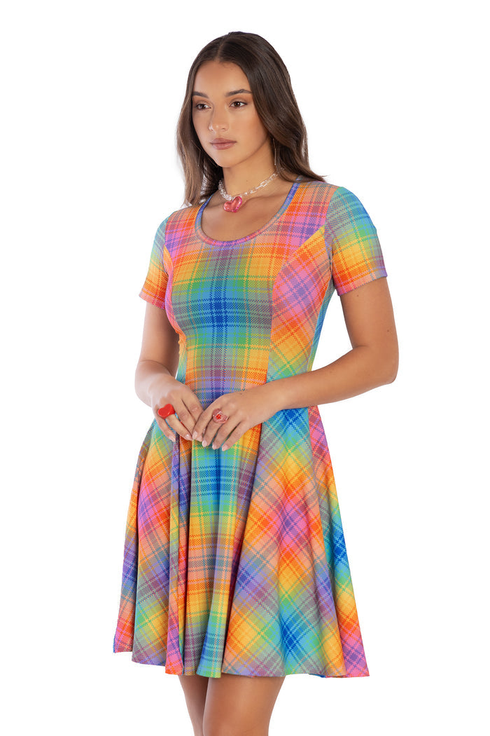 Tartan Rainbow Scoop Longline Evil Tee Dress