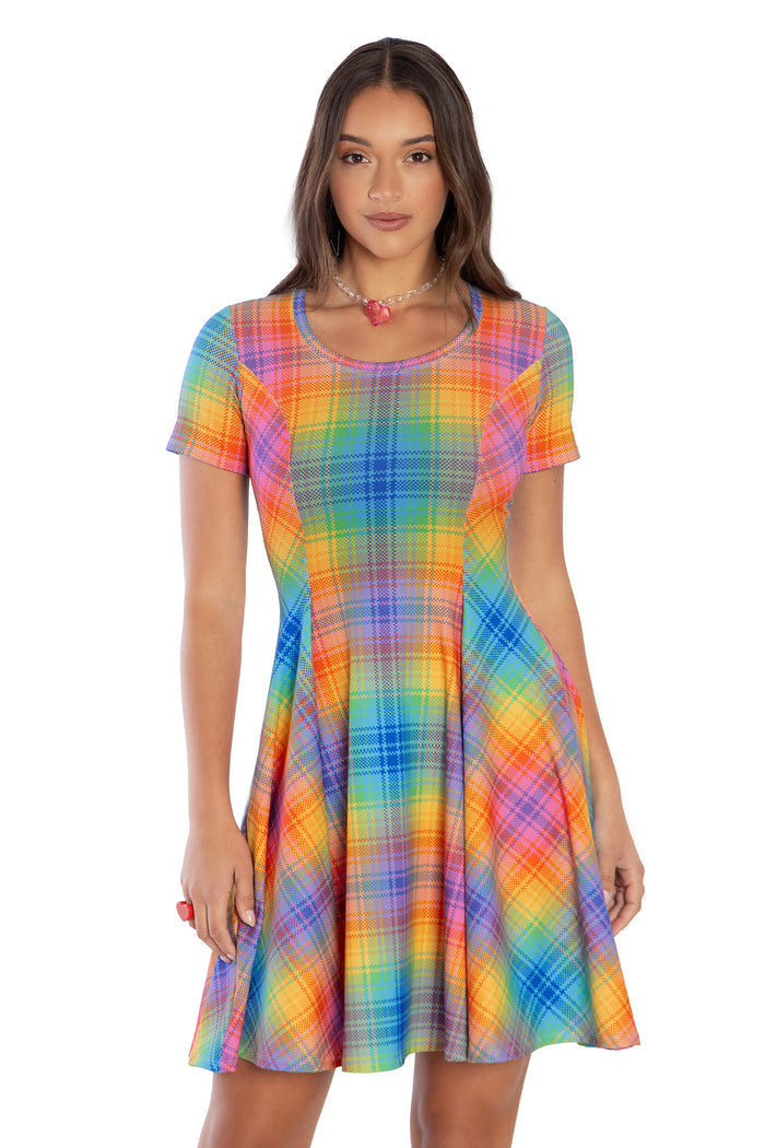 Tartan Rainbow Scoop Longline Evil Tee Dress