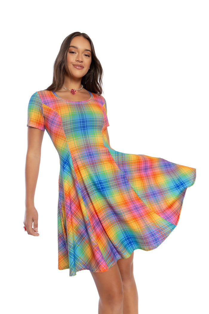 Tartan Rainbow Scoop Longline Evil Tee Dress