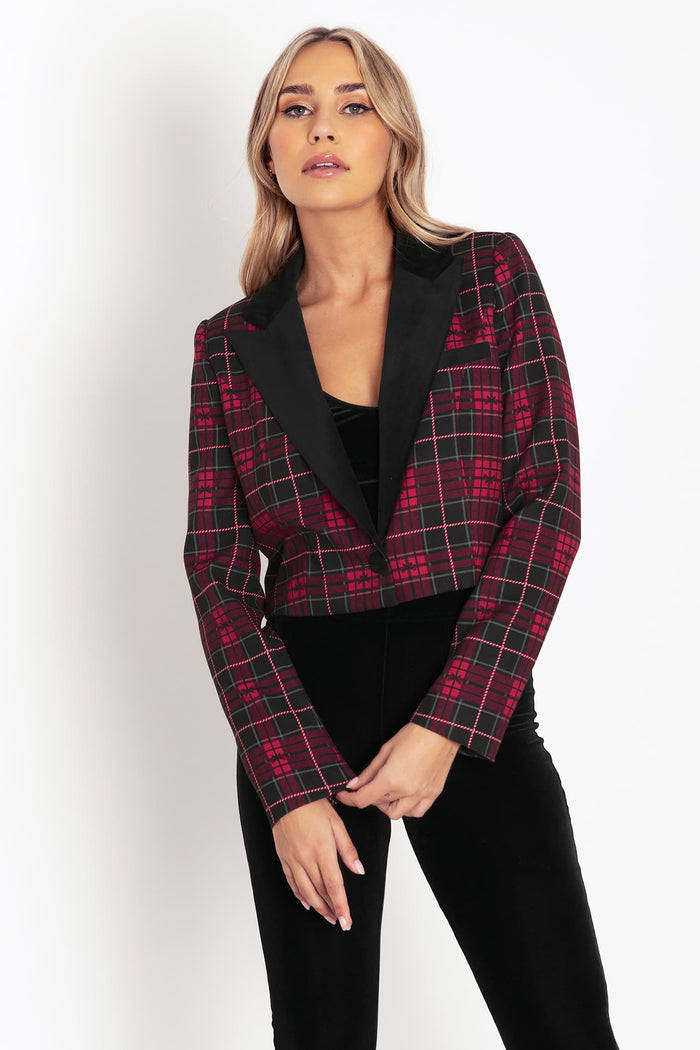 Tartan Ribbon Cropped Blazer