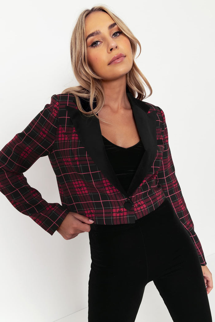 Tartan Ribbon Cropped Blazer