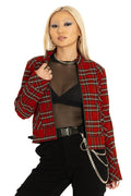 BlackMilk Clothing - Tartan Rouge Cropped Buckle Jacket