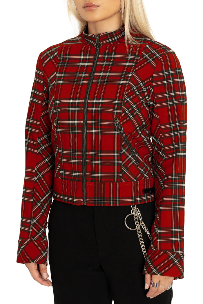 BlackMilk Clothing - Tartan Rouge Cropped Buckle Jacket