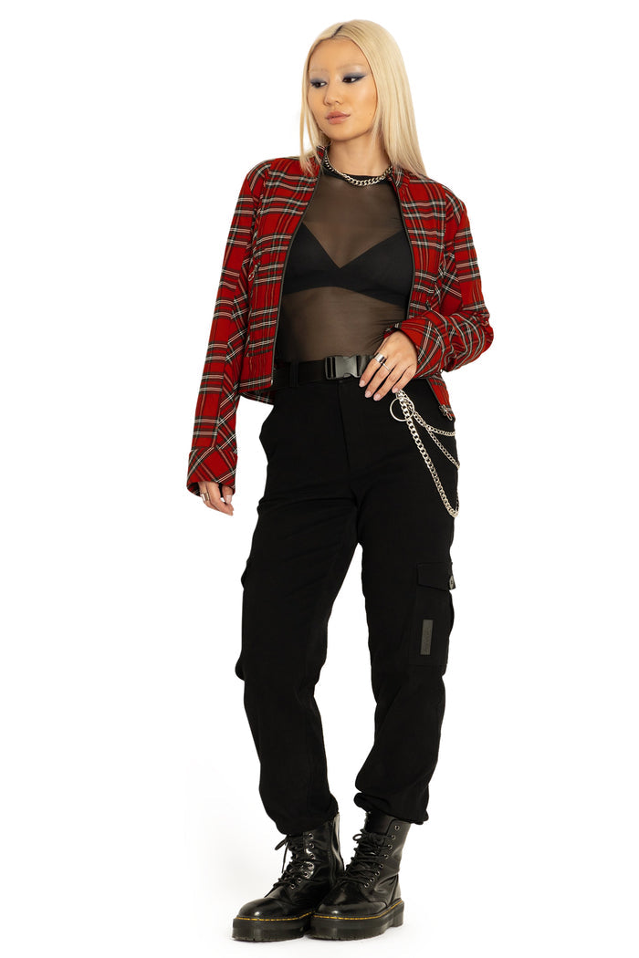 BlackMilk Clothing - Tartan Rouge Cropped Buckle Jacket