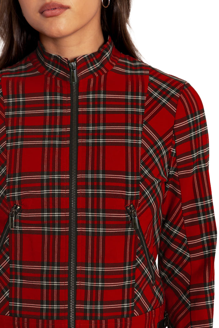 BlackMilk Clothing - Tartan Rouge Cropped Buckle Jacket