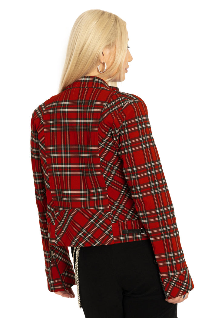 BlackMilk Clothing - Tartan Rouge Cropped Buckle Jacket
