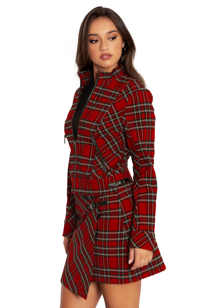 BlackMilk Clothing - Tartan Rouge Cropped Buckle Jacket