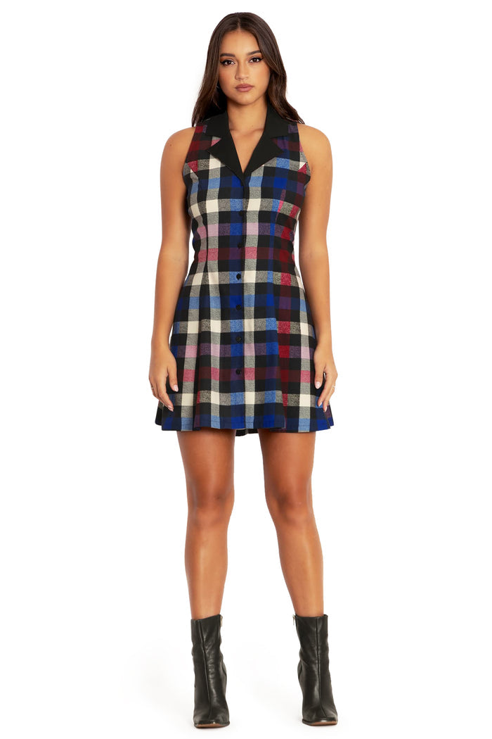 BlackMilk Clothing - Tartan Static Corset Back Shirt Dress
