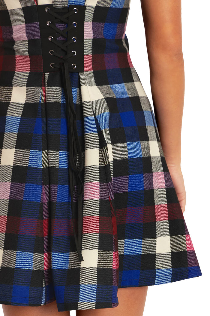 BlackMilk Clothing - Tartan Static Corset Back Shirt Dress