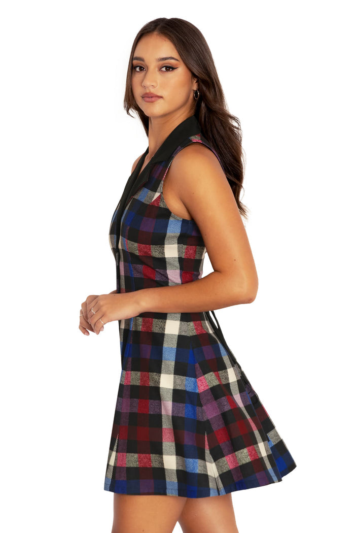 BlackMilk Clothing - Tartan Static Corset Back Shirt Dress