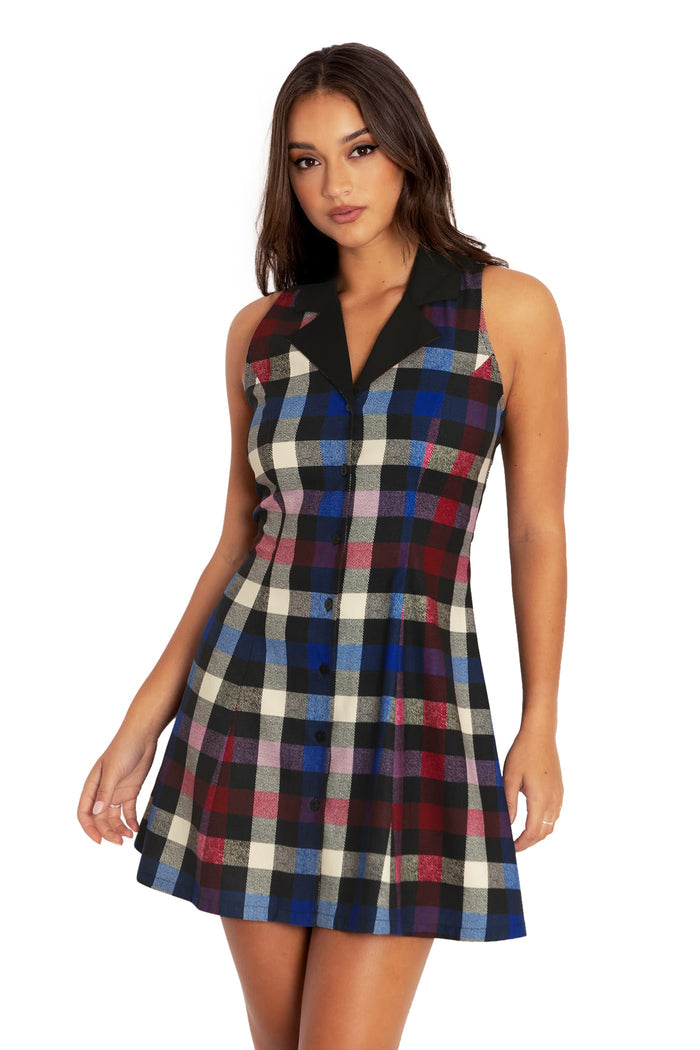BlackMilk Clothing - Tartan Static Corset Back Shirt Dress