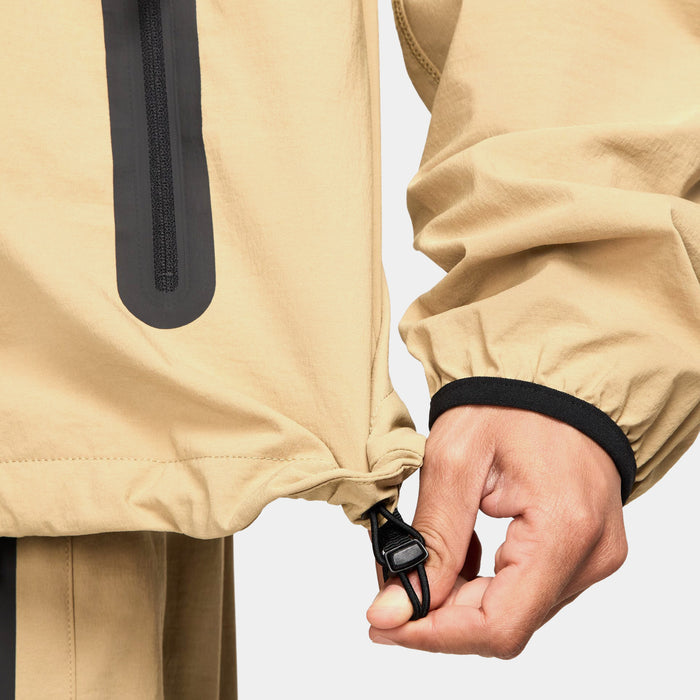 Tech Woven Full Zip Up Mens Hoodie (Parachute Beige/Black)