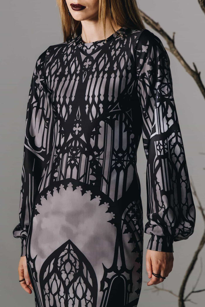 The Cathedral's Veil Long Sleeve Bishop Midaxi Dress
