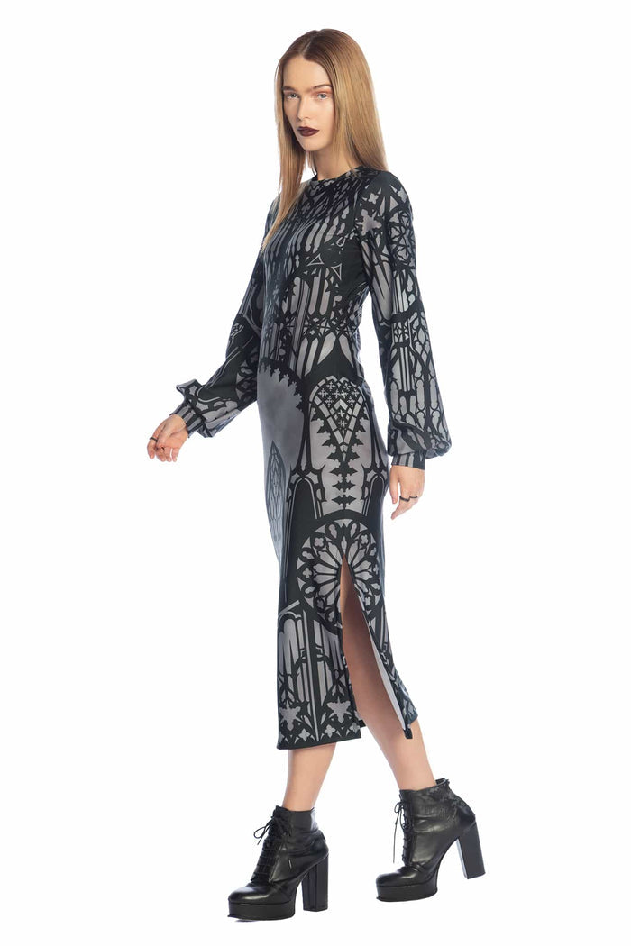 The Cathedral's Veil Long Sleeve Bishop Midaxi Dress