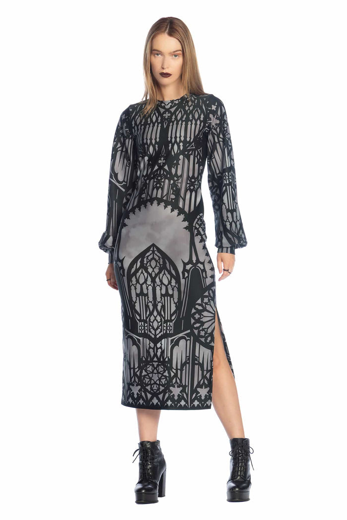 The Cathedral's Veil Long Sleeve Bishop Midaxi Dress