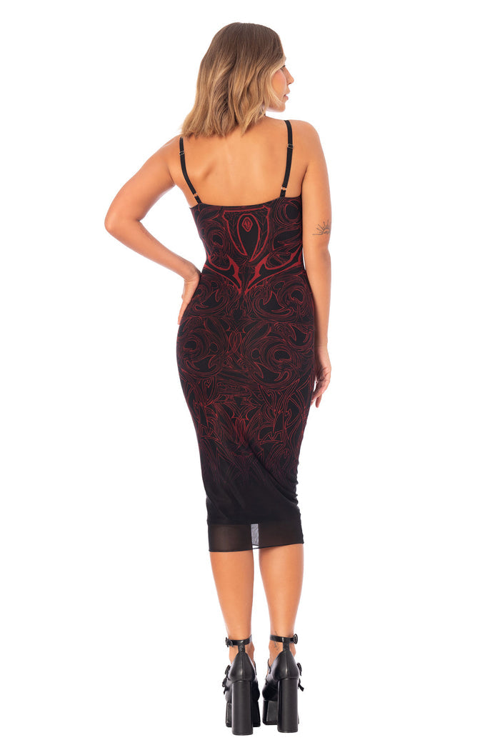 The Elder Scrolls Online fashion inspired bodycon dress with Daedric patterns and dark mystical aesthetic