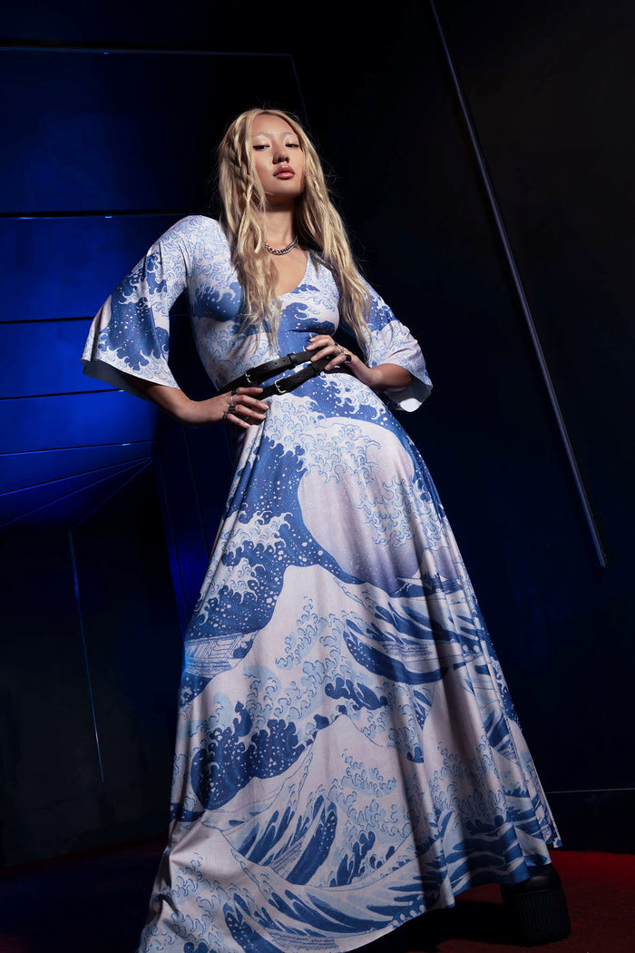 BlackMilk Clothing - The Great Wave Wide Sleeve Maxi Dress