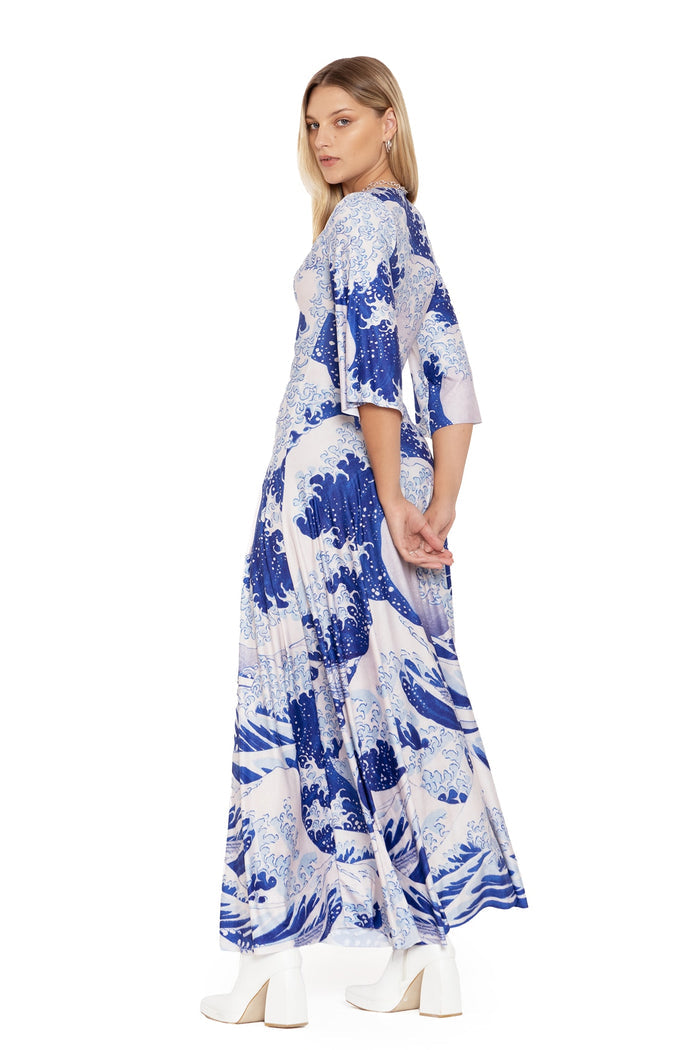 BlackMilk Clothing - The Great Wave Wide Sleeve Maxi Dress