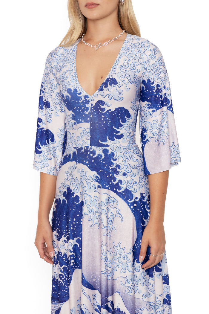 BlackMilk Clothing - The Great Wave Wide Sleeve Maxi Dress