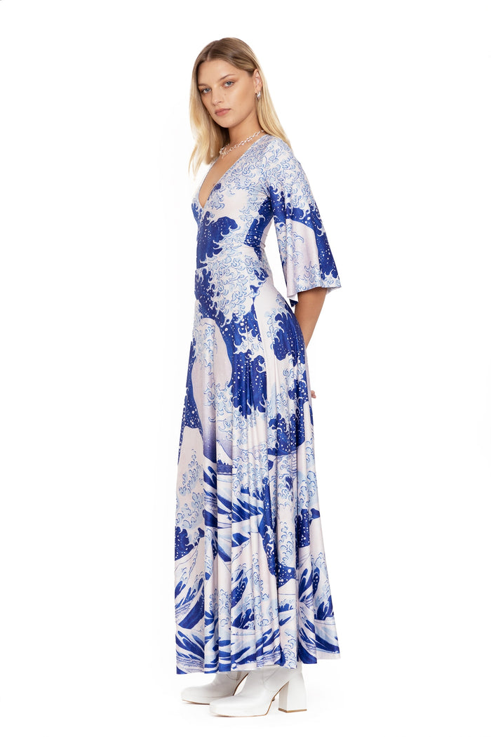 BlackMilk Clothing - The Great Wave Wide Sleeve Maxi Dress