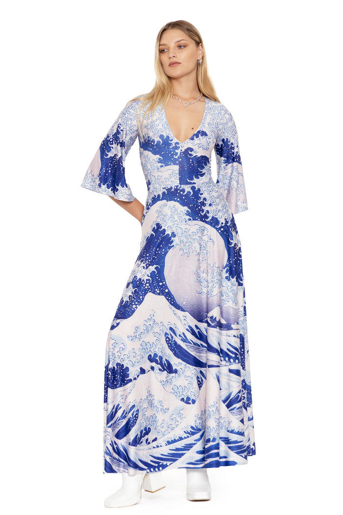 BlackMilk Clothing - The Great Wave Wide Sleeve Maxi Dress