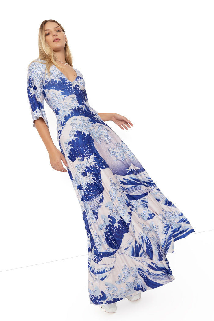 BlackMilk Clothing - The Great Wave Wide Sleeve Maxi Dress