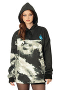 Detail of updated toggles on Lora Zombie print black boxy hoodie - BlackMilk wearable art clothing