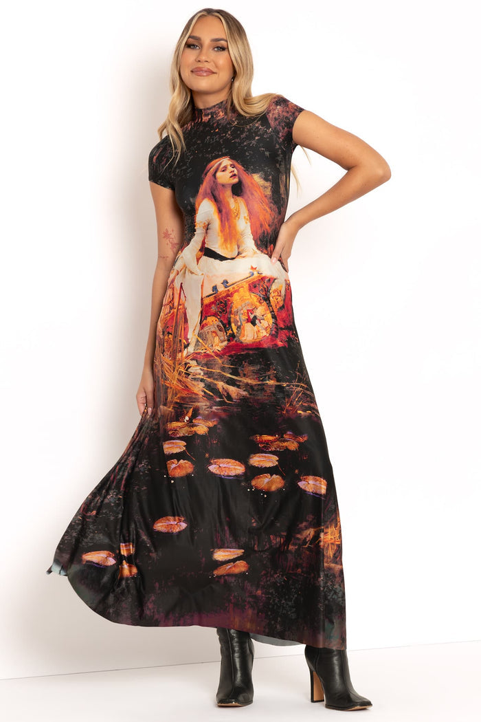 The Lady Of Shalott High Neck Cap Sleeve Maxi Dress