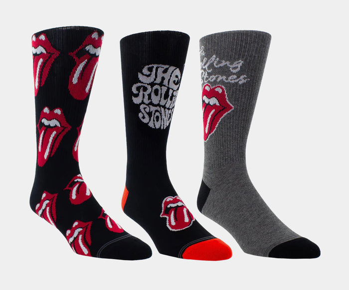 The Rolling Stone Assorted 3 Pack Crew Mens Socks (Black/Grey/Red)