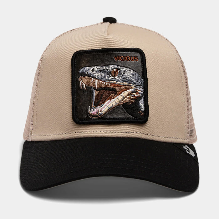 The Vicious Snake Trucker Mens Hat (Black/Beige)