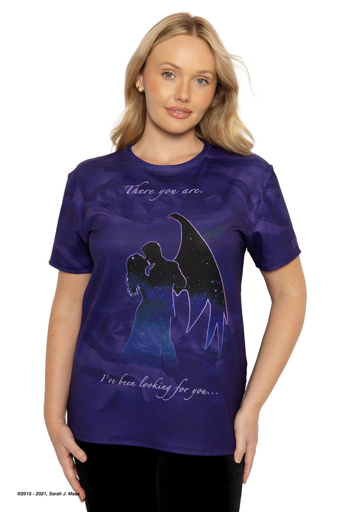 ACOTAR series There You Are boyfriend tee, inspired by A Court of Thorns and Roses books by Sarah J Maas, featuring Rhysand quote, Feyre reference, moon phase spine tattoo print and oversized unisex fit