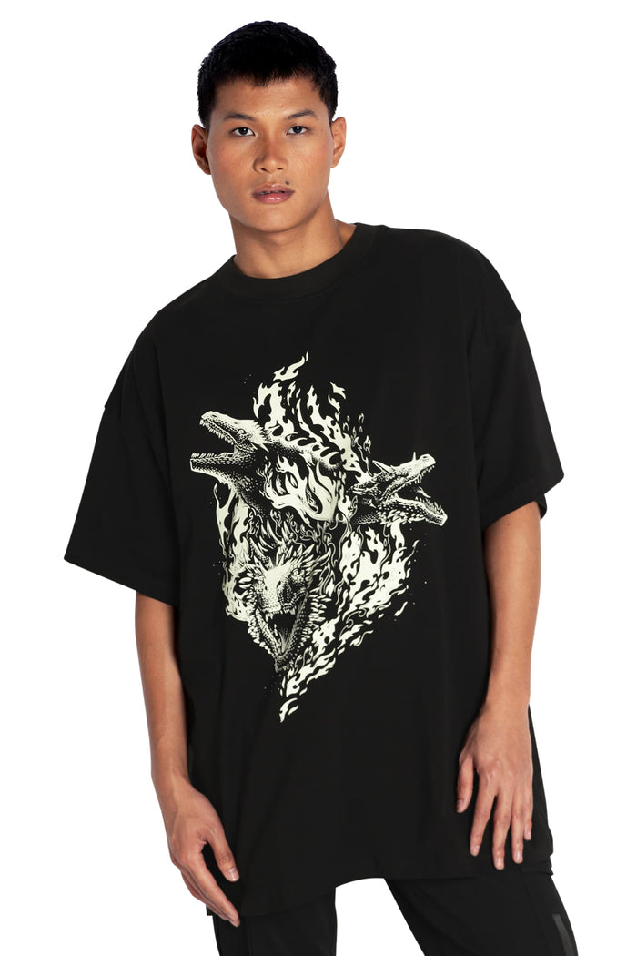 BlackMilk Clothing x Warner Brothers House of the Dragon - Three Dragons Giant Tee - Warner Bros. Merchandise - Collaboration apparel - Licenced.