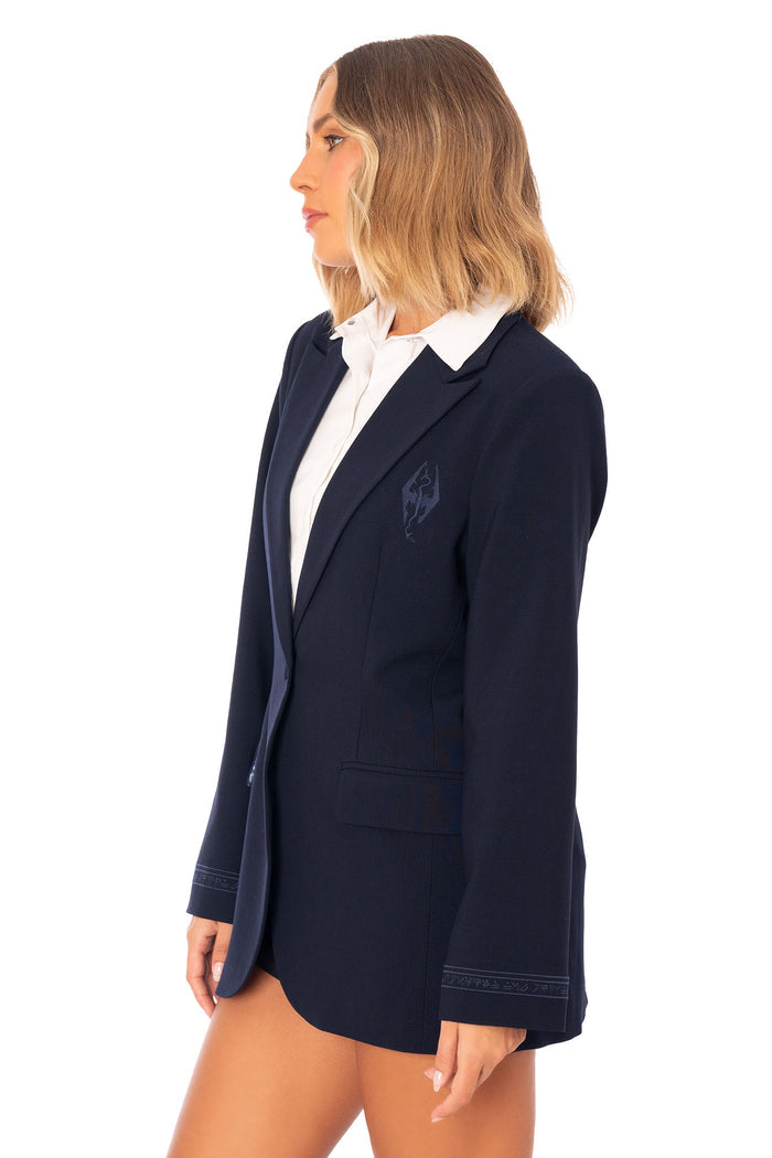 Elder Scrolls clothing blazer inspired by Skyrim Dragonborn with detailed rune lining and Thu’um Master tailoring